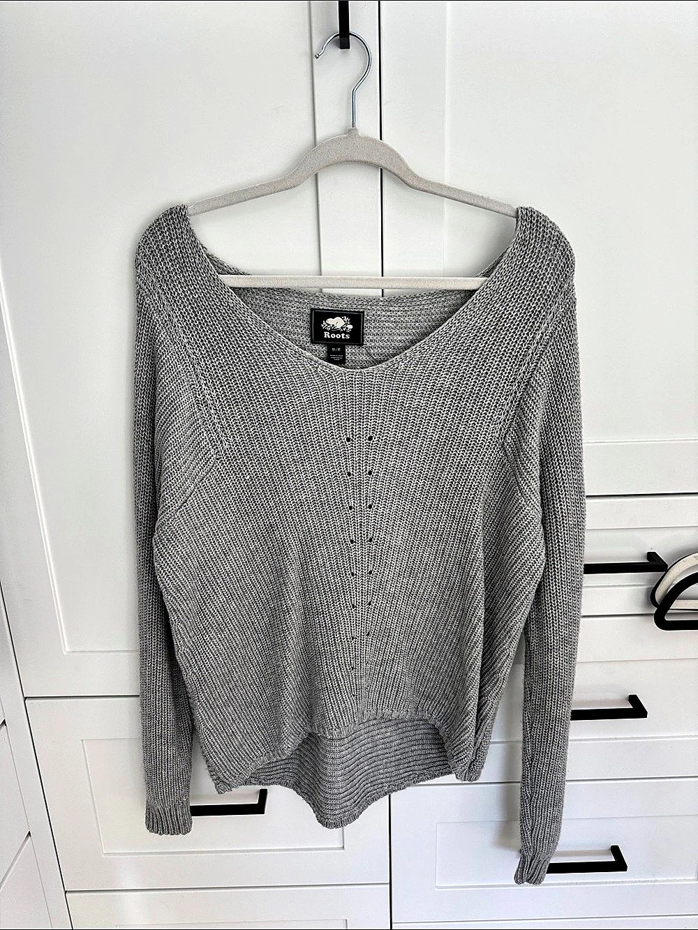 Roots Knit Scoop Neck Sweater Gray Medium